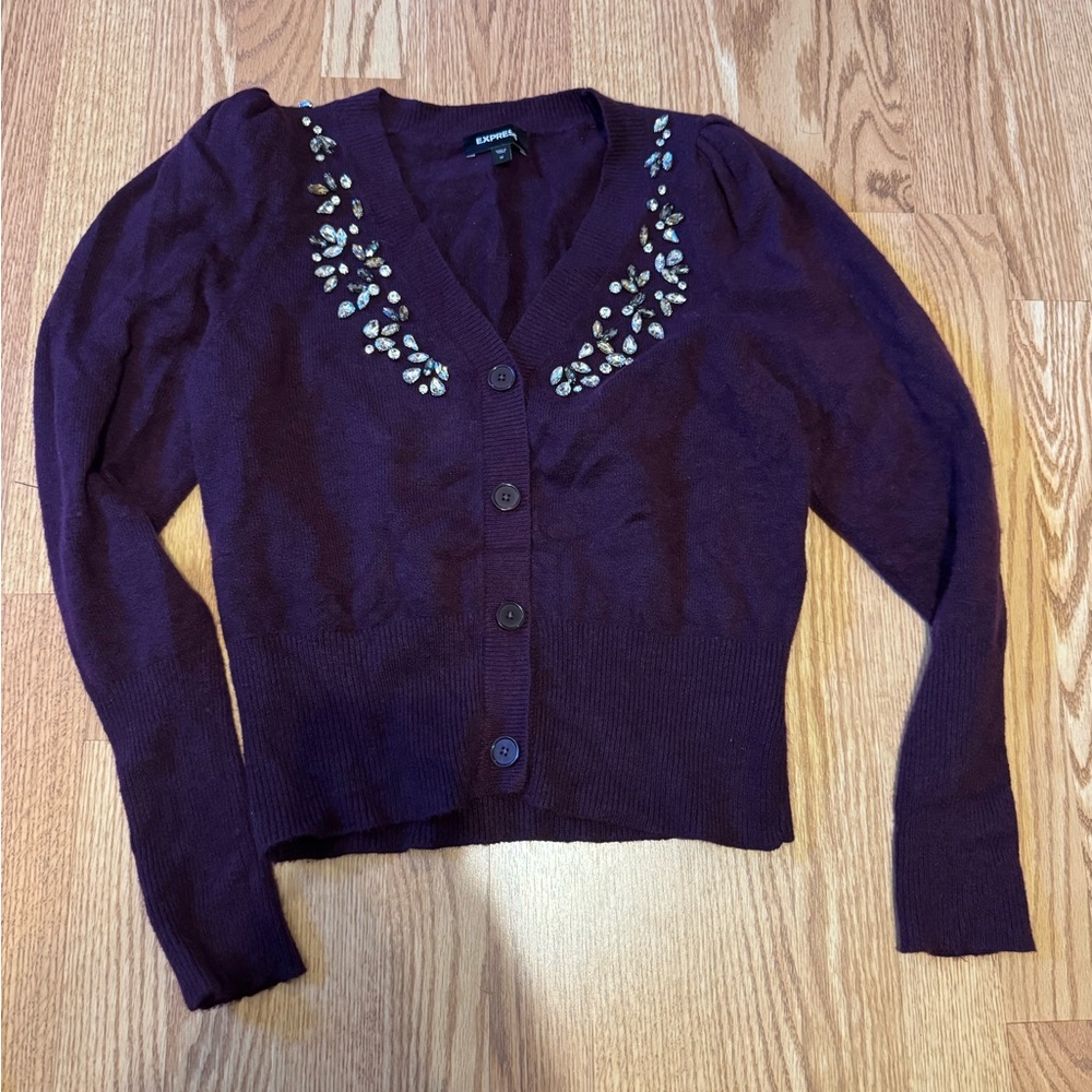 Express Deep Purple Embellished Cardigan